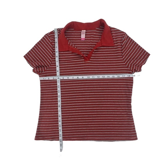 No Boundaries Red Black Striped Collared Short Sleeve Top Size XXL Women’s - Picture 4 of 5